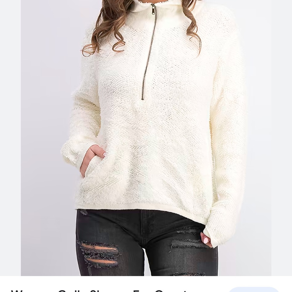 Teeberry and Weave cream 1/4 zip teddy pullover, 2  hand pockets cozy‎ comfy LGE
